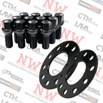 Picture of 2-Piece Set | 3mm Thick | 5x100mm & 5x112mm | Wheel Spacers | 57.1mm Center Bore | Black Extended 14x1.5 R13 Ball Seat Bolts | Fit Volkswagen Audi Bentley Stock Wheels