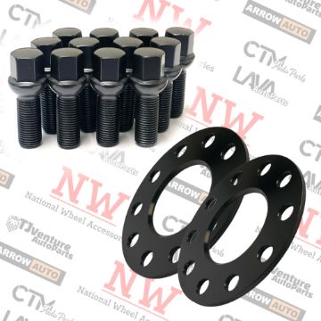 Picture of 2-Piece Set | 5mm Thick | 5x100mm & 5x112mm | Wheel Spacers | 57.1mm Center Bore | Black Extended 14x1.5 R13 Ball Seat Bolts | Fit Volkswagen Audi Bentley Stock Wheels