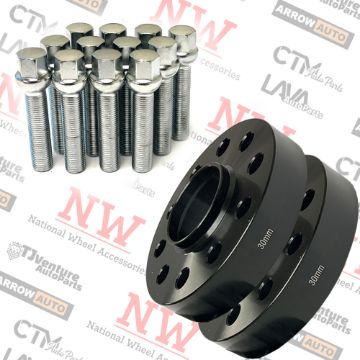 Picture of 2-Piece Set | 30mm Thick | 5x100mm & 5x112mm | HubCentric Wheel Spacers | 57.1mm Center Bore | Chrome Extended 14x1.5 R13 Ball Seat Bolts | Fit Volkswagen Audi Bentley Stock Wheels